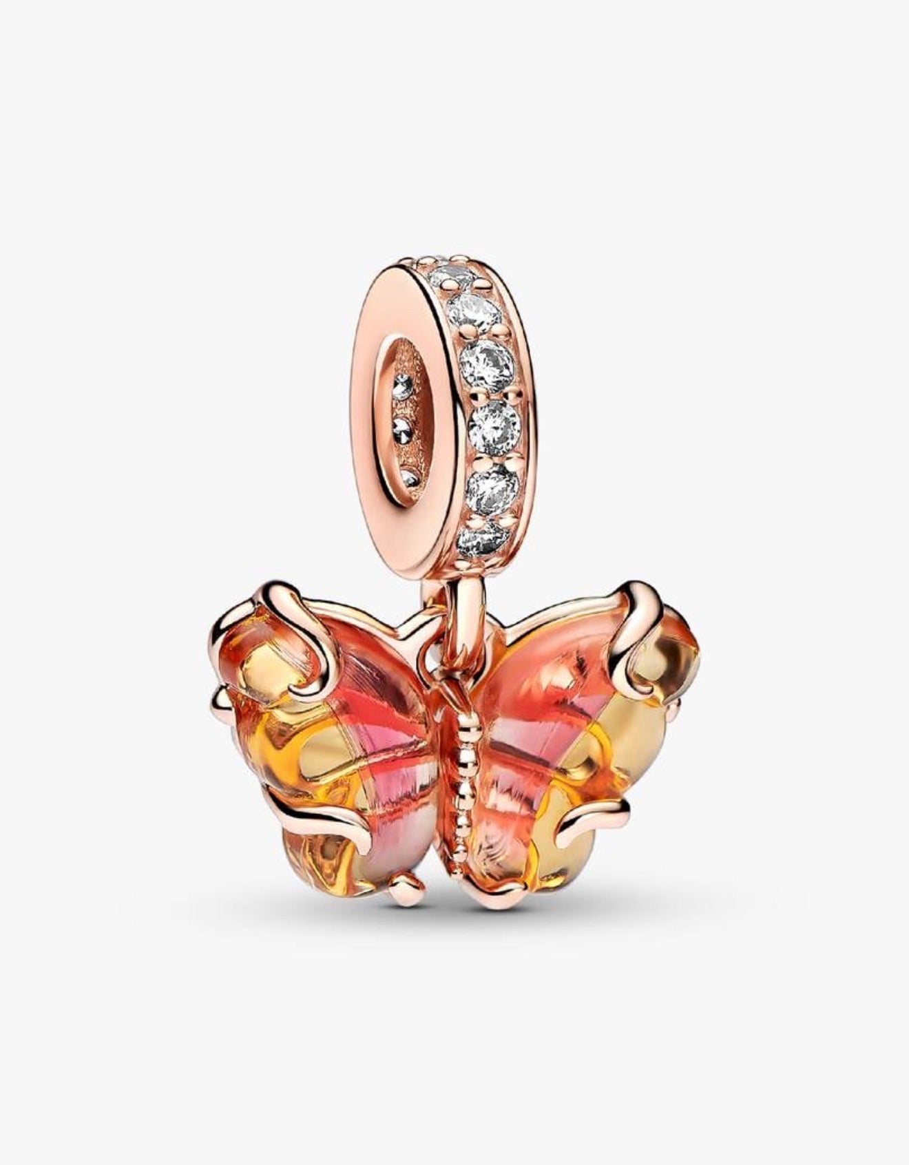 Pandora Pink & Yellow Murano Glass Butterfly Dangle Charm
