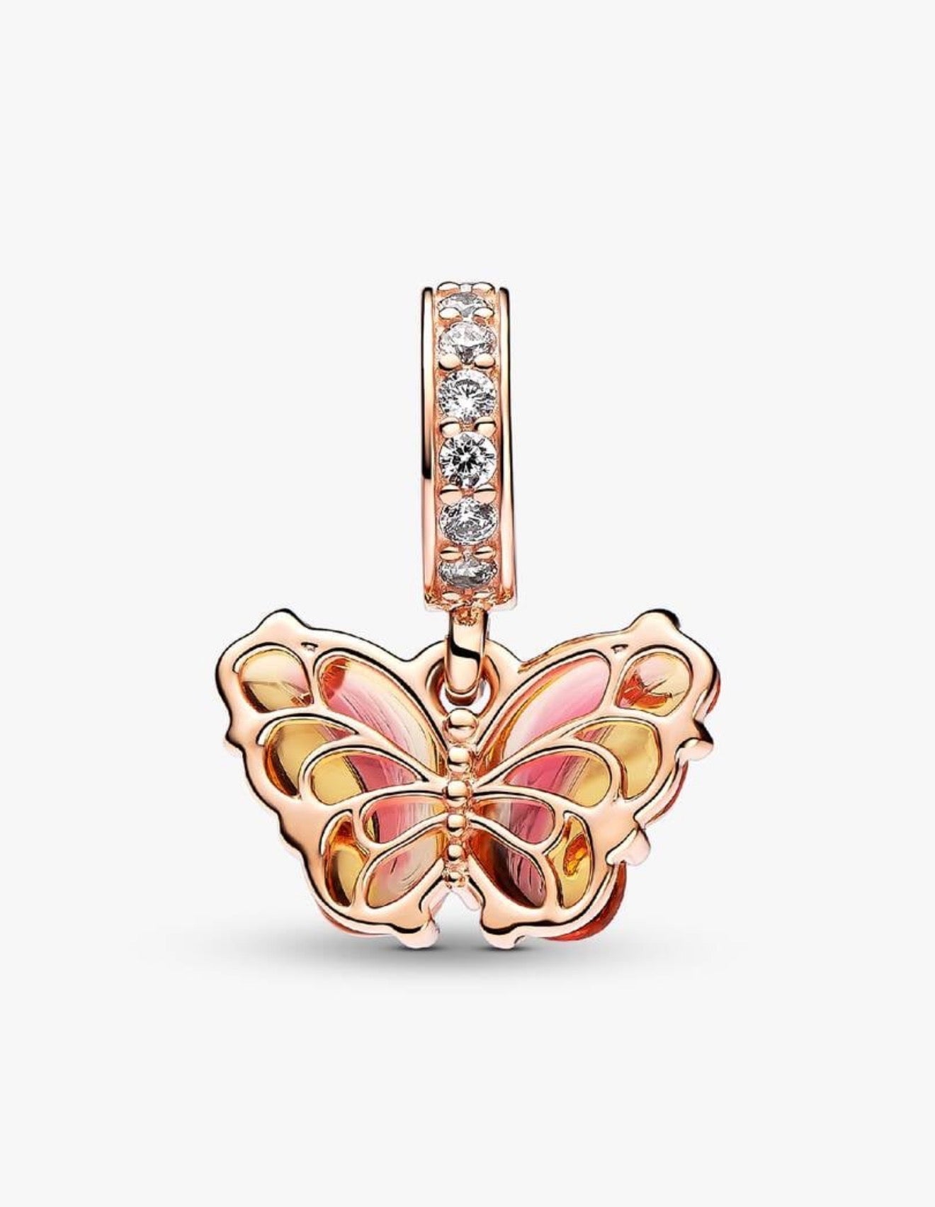 Pandora Pink & Yellow Murano Glass Butterfly Dangle Charm