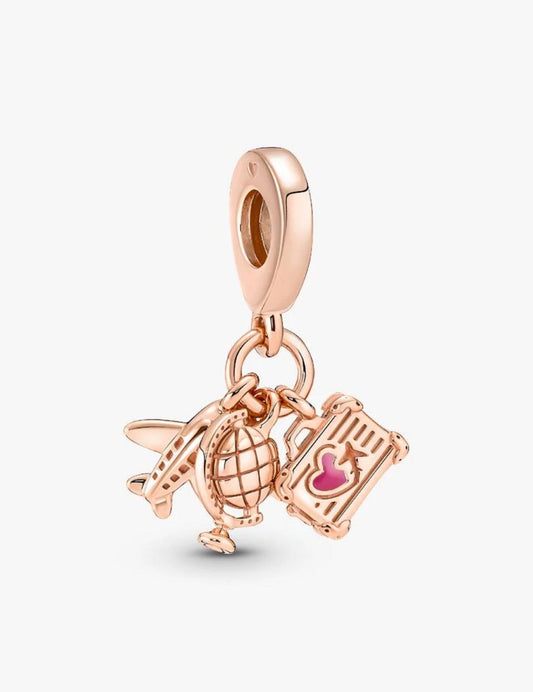 Pandora Airplane, Globe & Suitcase Triple Dangle Charm