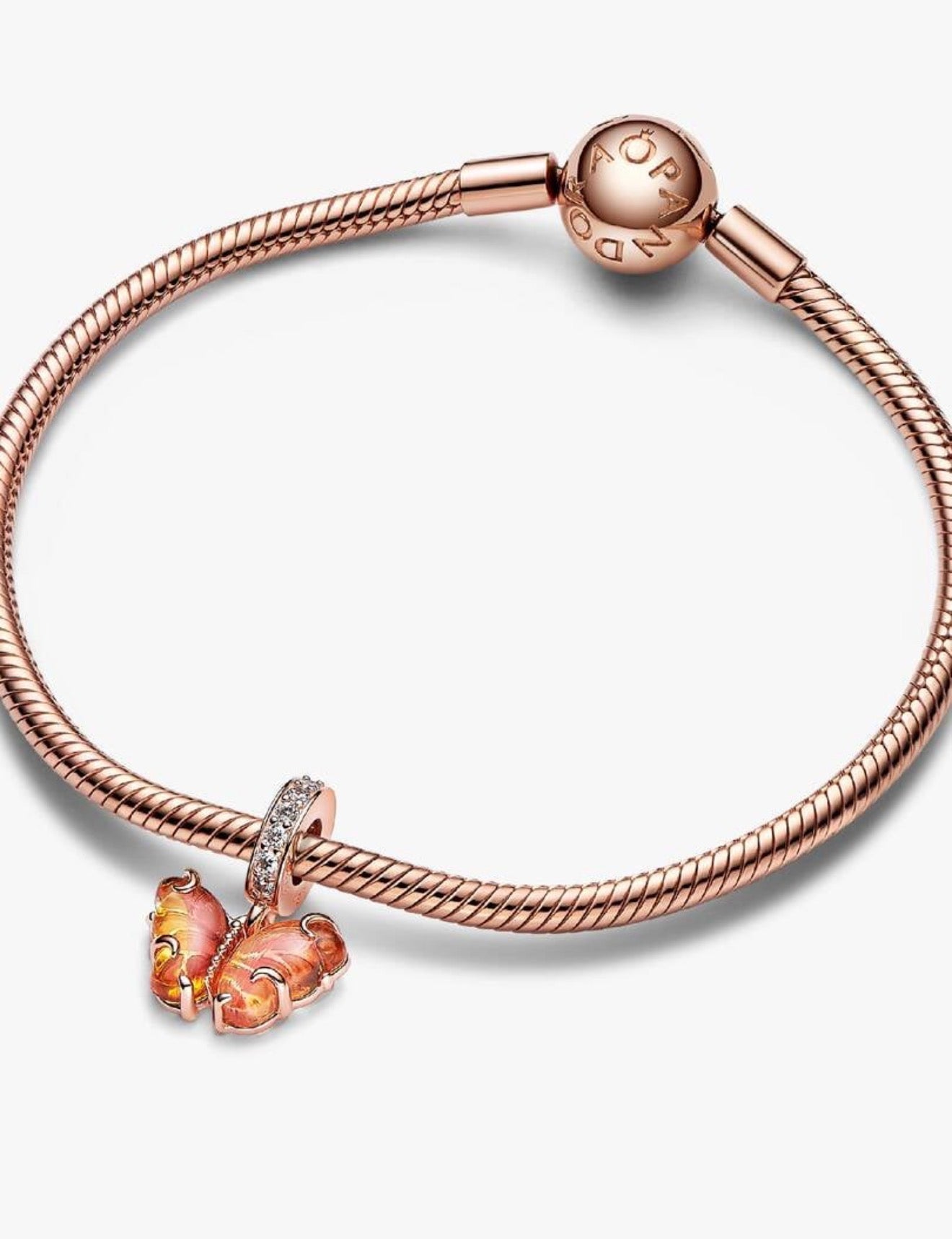 Pandora Pink & Yellow Murano Glass Butterfly Dangle Charm